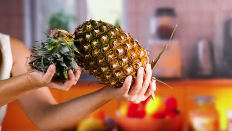 woman holding a pineapple