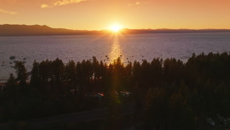 sunset over lake tahoe from above