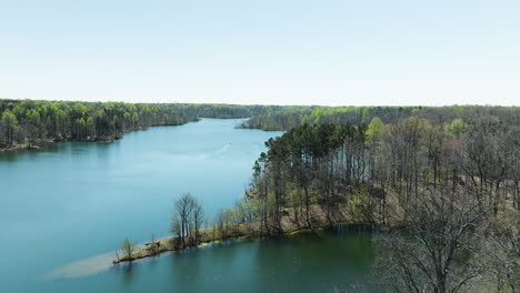 aerial view of glen springs lake in tennessee, united states - drone shot