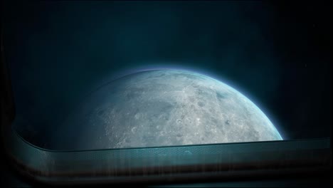 view of window from spaceship with moon