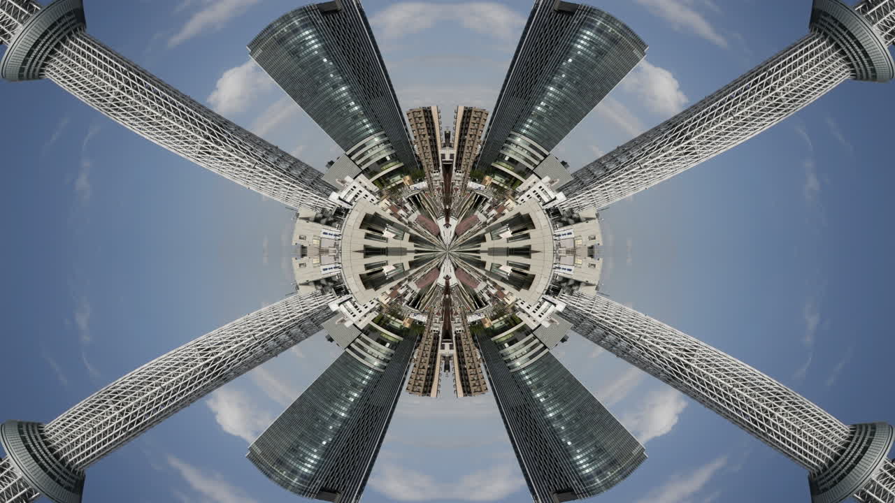 timelapse of tokyo city scene and skyline made into abstract fisheye tiny planet
