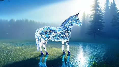 diamond unicorn in a forest setting