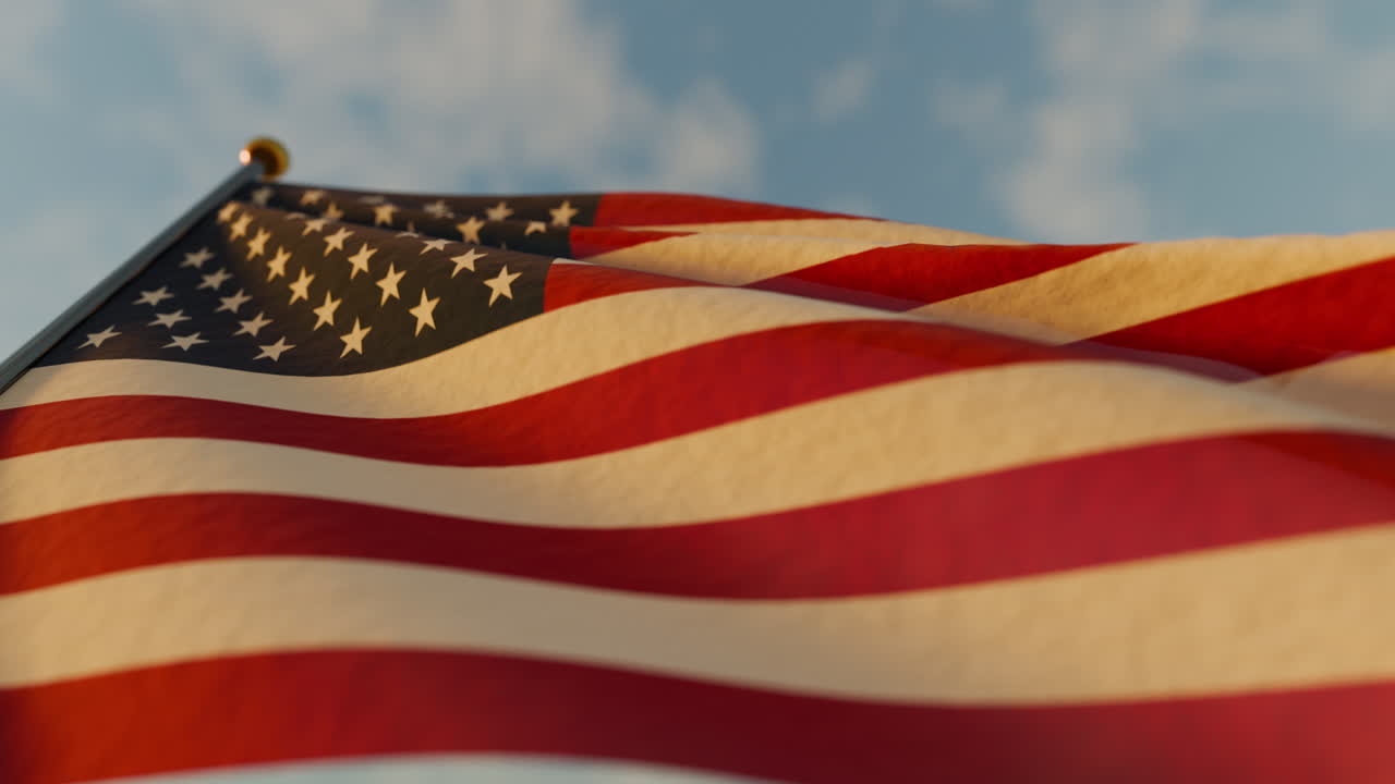 Amerikansk flagg vaier på himmelen under minnedagen for krigens falne.
