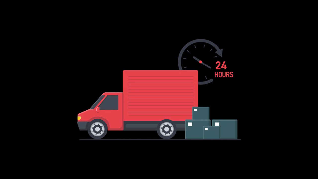 Animated Red Delivery Truck with 24 Hour Shipping Service