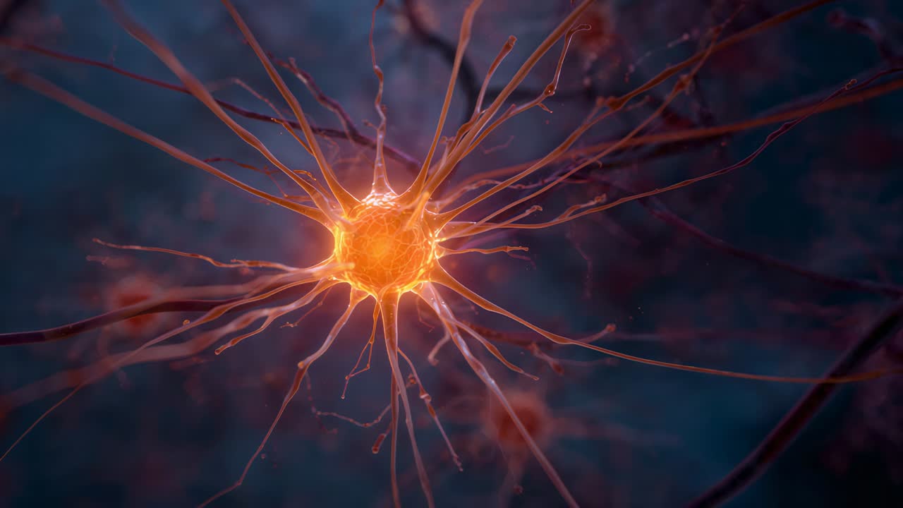 Brightening central soma sending nodal signals along processes to nearby cells in microscale field