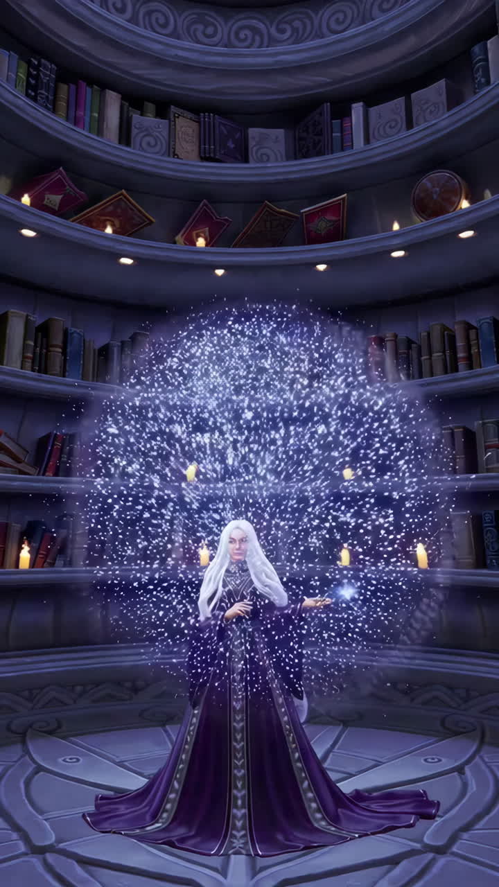 Powerful Enchantress in a Mystical Library