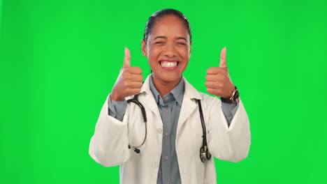 Thumbs-up,-doctor-and-green-screen-for-healthcare