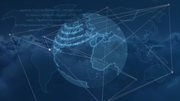 Animation of globe with network of connections on blue background