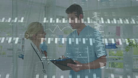 animación del procesamiento de datos financieros sobre diversos médicos