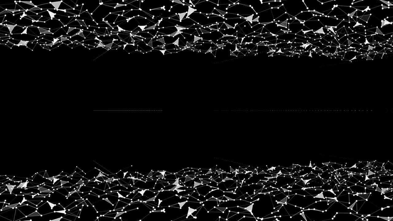 patrones de polígonos abstractos en la parte superior e inferior del fondo negro con animación de luz blanca girando.