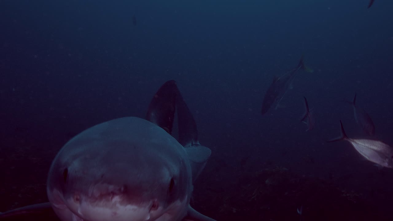 gran tiburón blanco carcharodon carcharias islas neptuno sur de australia cámara lenta 4k