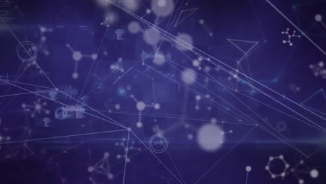 animación de redes de conexiones con moléculas en fondo azul