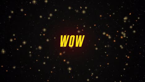 animación del texto wow sobre estrellas en fondo negro