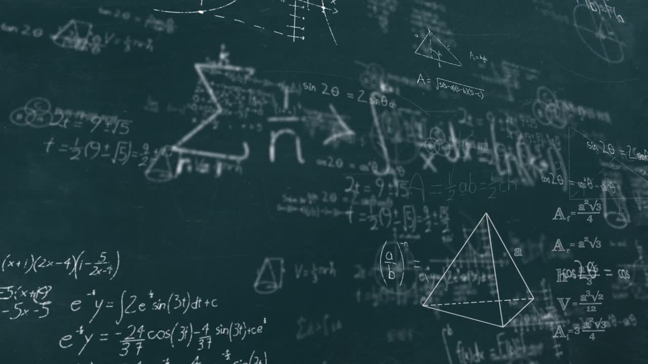 animación de ecuaciones matemáticas que se mueven sobre fondo verde