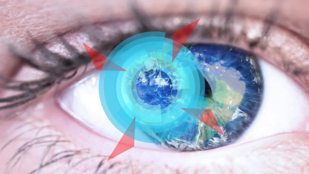 인간의 눈과 처리 위에서 파란색과 빨간색 스 ⁇  스캔의 애니메이션