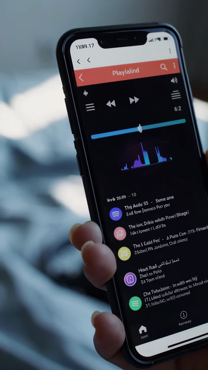 Relaxing Morning Routine with Headphones and Playlist on Smartphone