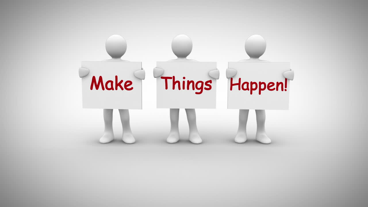 색 문자 들 이 표지판 을 표시 하여 "사건 을 일어나게 하라"고 말 하고 있다