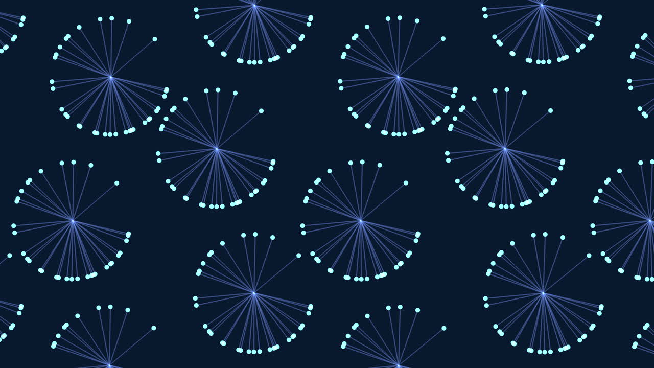 A striking image featuring a circular arrangement of blue and yellow dandelions on a dark backdrop, creating a mesmerizing illusion of floating flowers