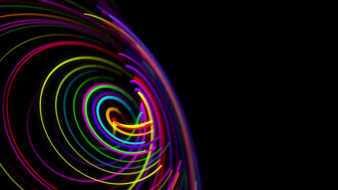 Colored lines or streaks swirling in spiral fly along swirling path. Motion design bg of particles shaping lines or trails, helix and abstract structures. 3d render