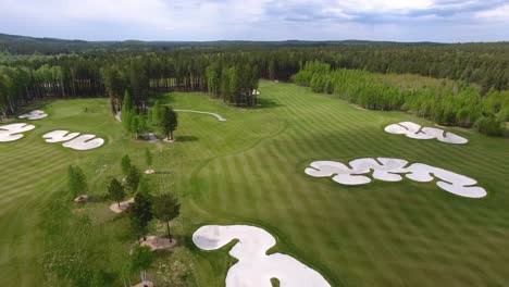 aerial view of a golf course in a forest