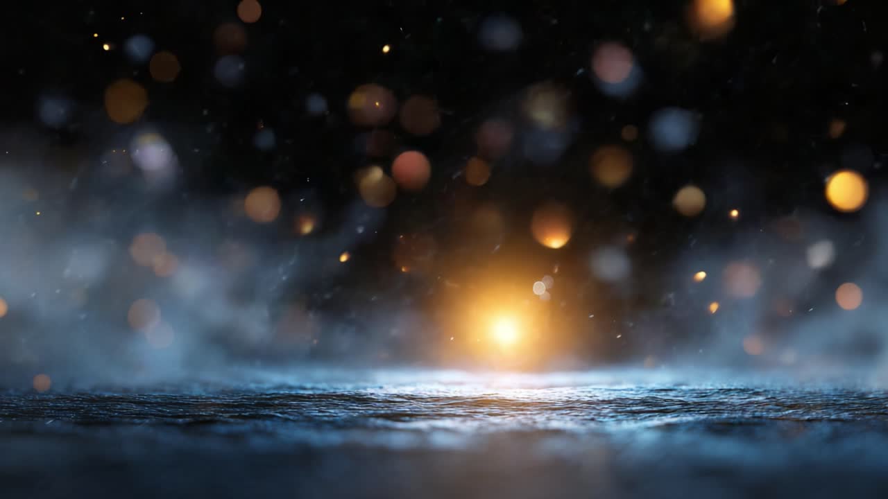 Uno spettacolo affascinante di particelle scintillanti e luci brillanti su una superficie texturizzata, che cattura l'essenza dell'incanto e della bellezza eterea in una scena suggestiva.