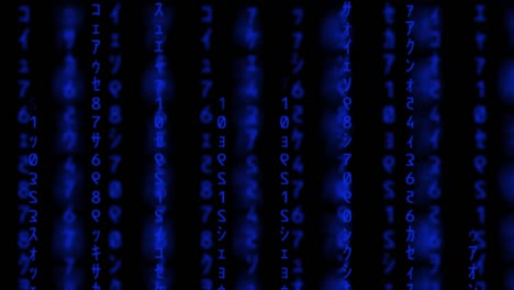 blue matrix grid, matrix intro, falling blue binary numbers representing computer code