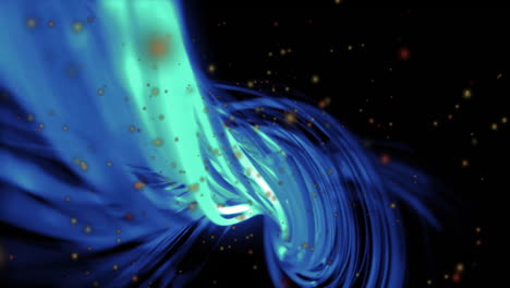 Animation of orange spots and blue trails over black background