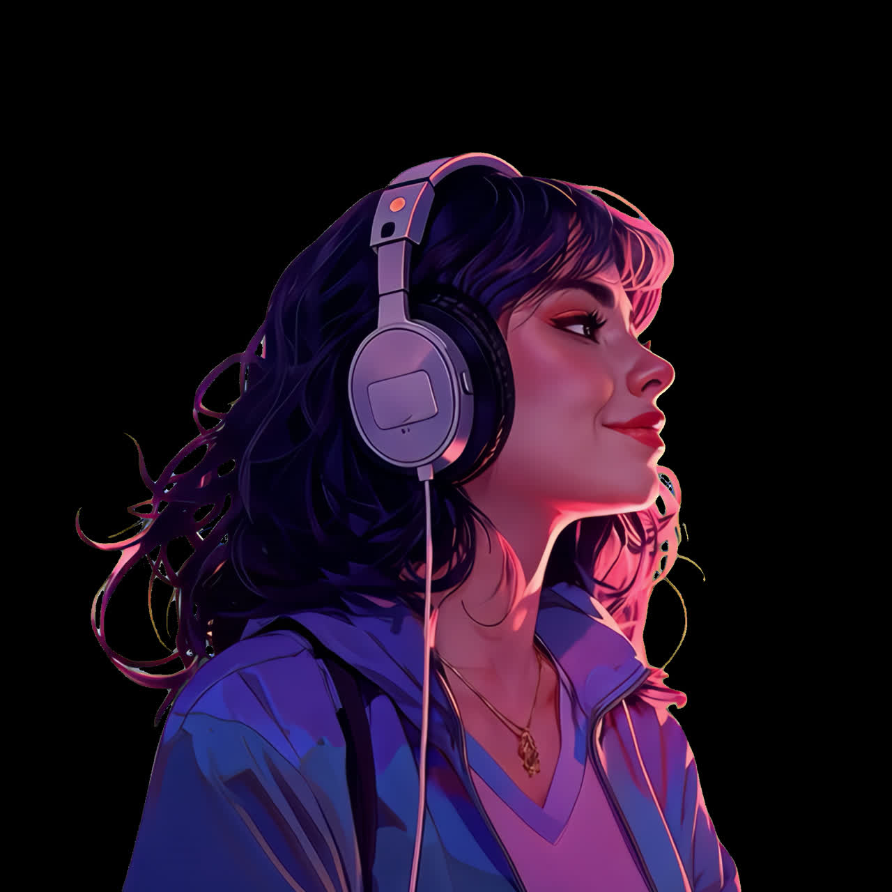 Vibrant digital art portrait animation isolated asset, transparent 4K video, alpha channel, ProRes