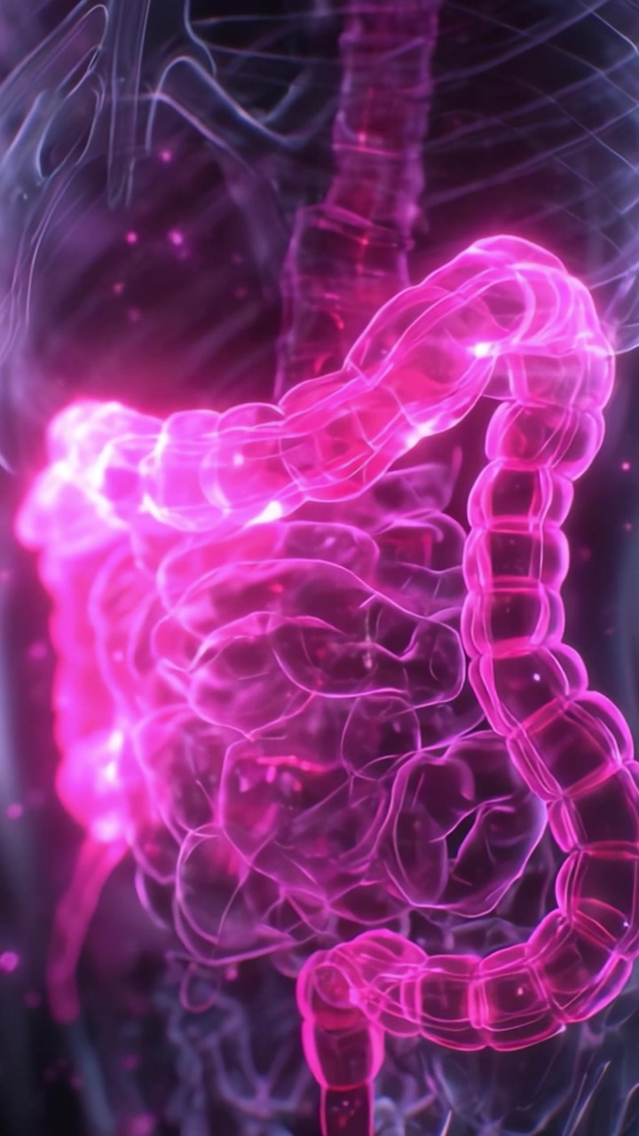 A Stunning Visual Representation of the Human Digestive System Highlighting Its Intricate Structures and Processes in Vibrant, Fluid Dynamics of Bright Pink Colors