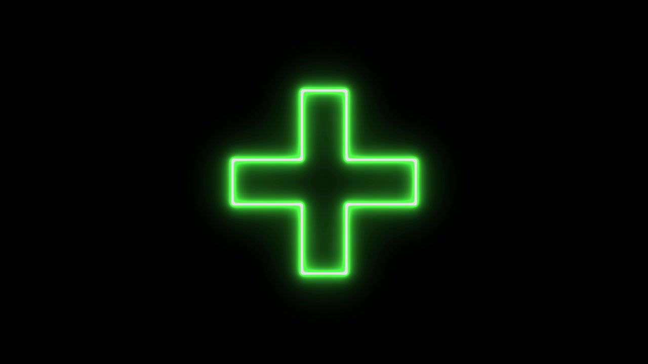 Glowing neon line Cross hospital medical icon isolated on black background. First aid. Diagnostics symbol. Medicine and pharmacy sign. 4K Video motion graphic animation.