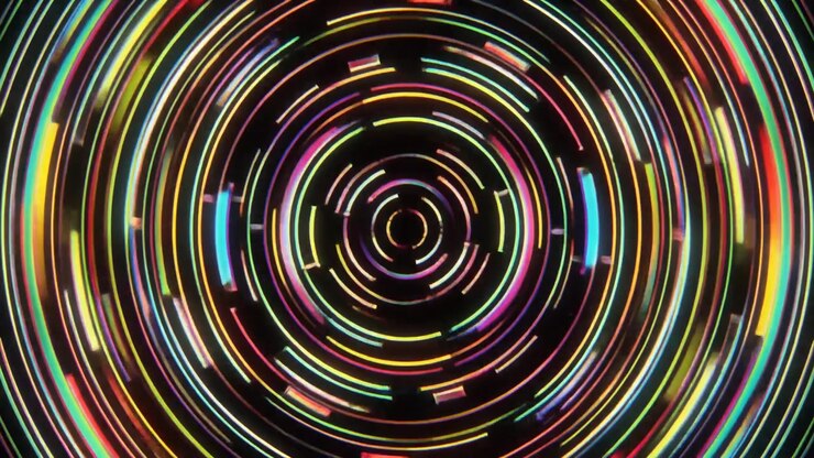 Abstract Motion Background with Rotating Colorful Neon Light Rings