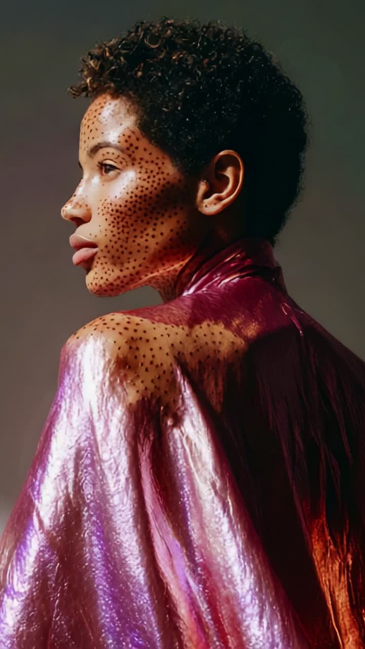 Captivating Portrait of a Model with Artistic Makeup Showcasing Texture and Color in a Unique Photographic Style Emphasizing Beauty and Fashion