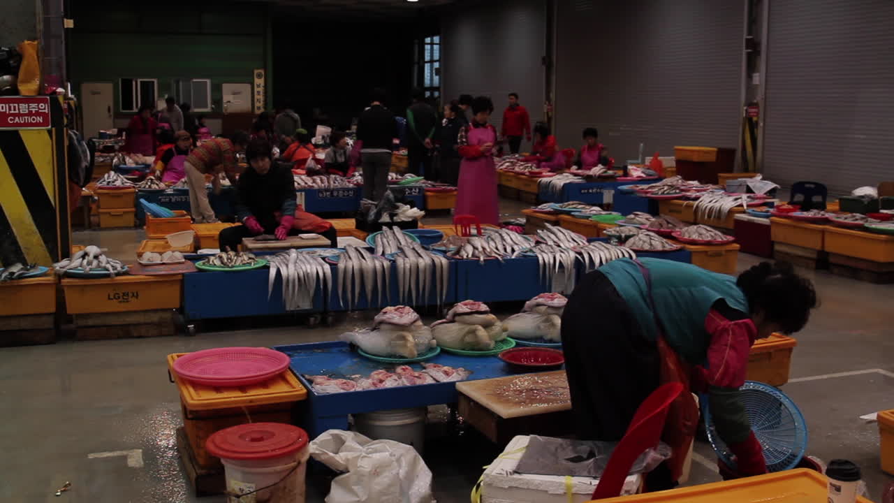 Busy Fish Market Scene in Korea