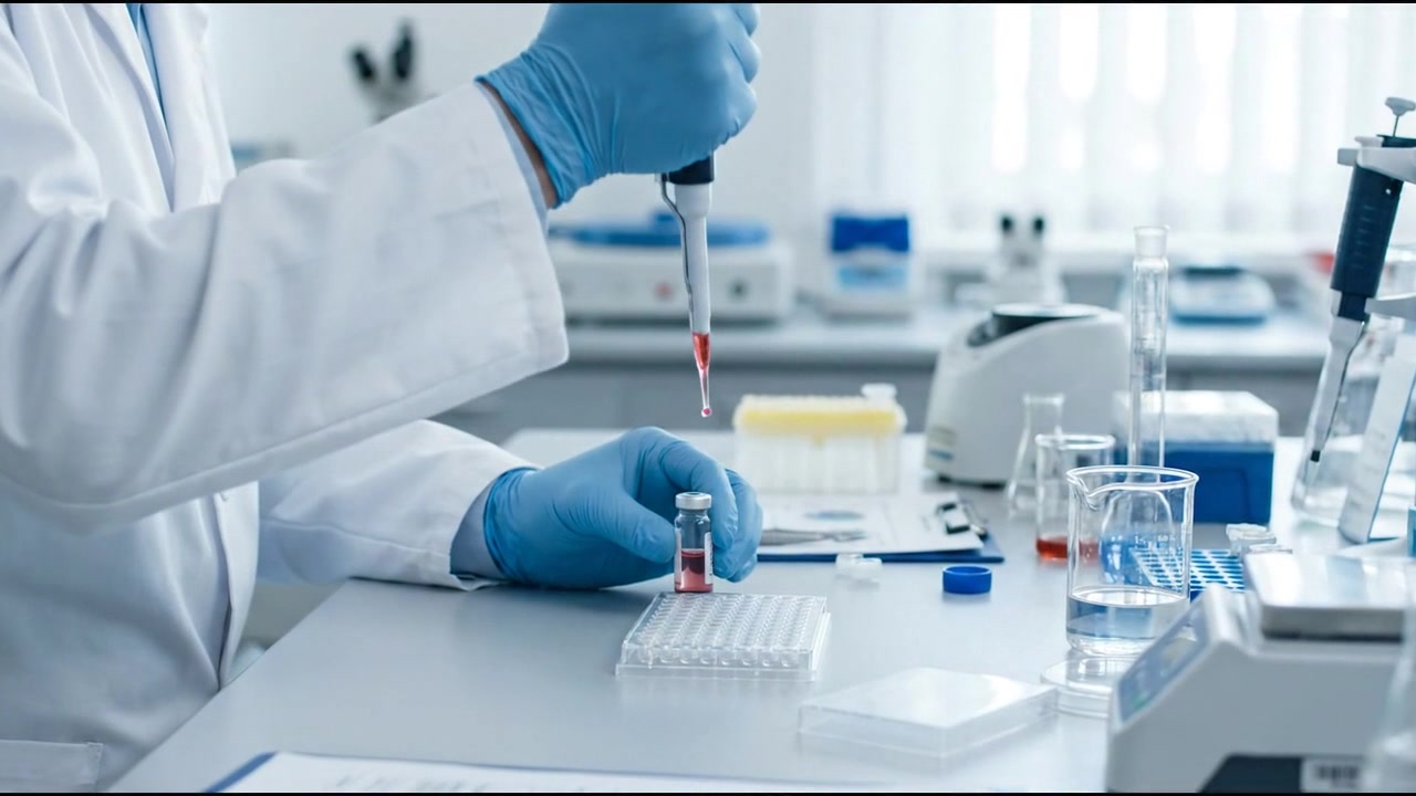 Doctor hands preparing sterile medical supplies on clinical table, horizontal 16:9 video