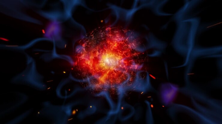 Abstract power fusion sphere with dark blue energy in the Universe. 4K 3D seamless looping abstract background for technology, science, engineering, artificial intelligence motion, cosmos, VJ loop.