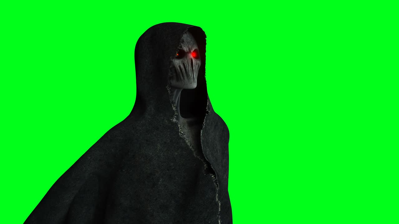 Animazione di un fantasma misterioso e spaventoso. Felpa con cappuccio dinamica. Isolato. Animazione realistica 4K su schermo verde