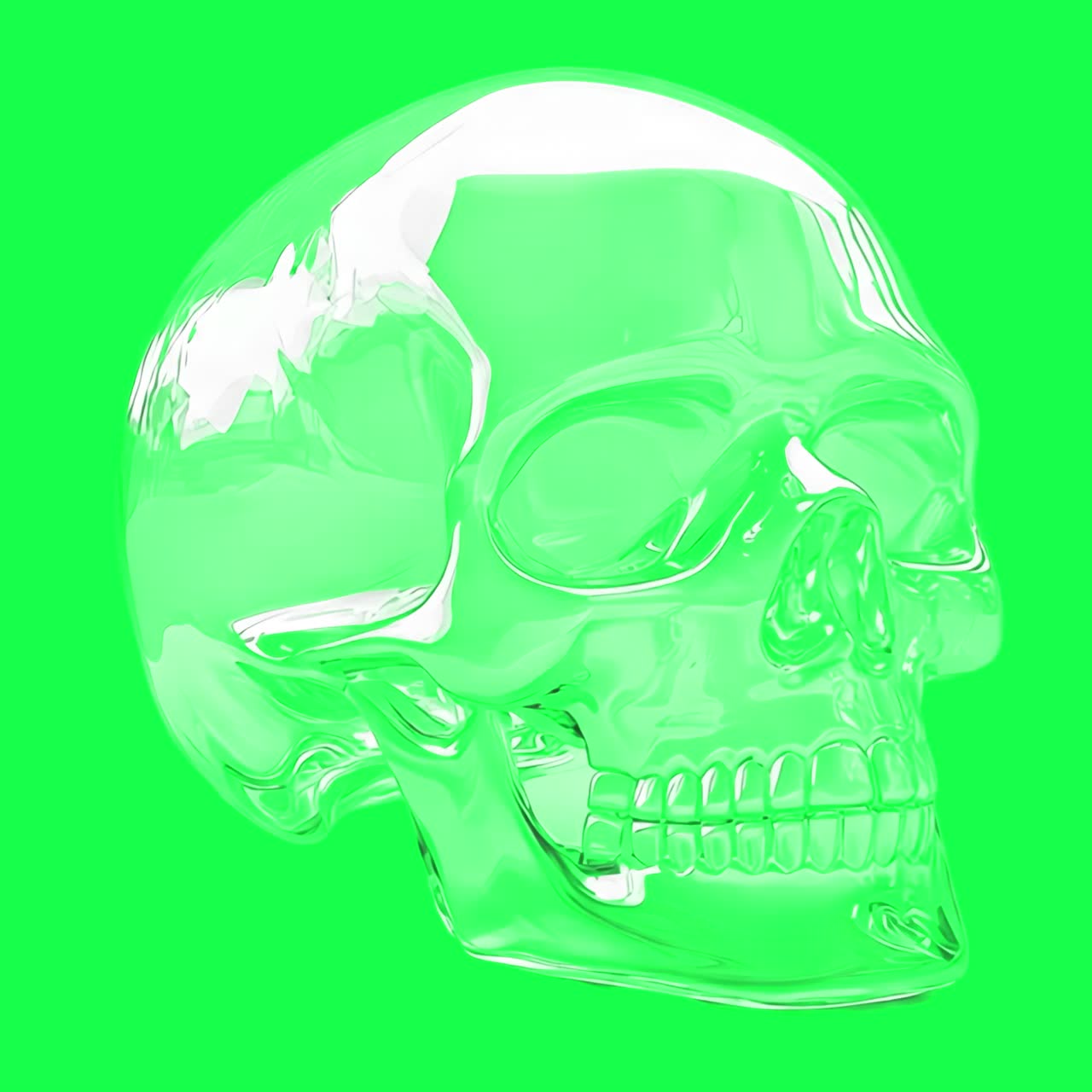 Transparent glass skull animation, transparent 4K video, green screen