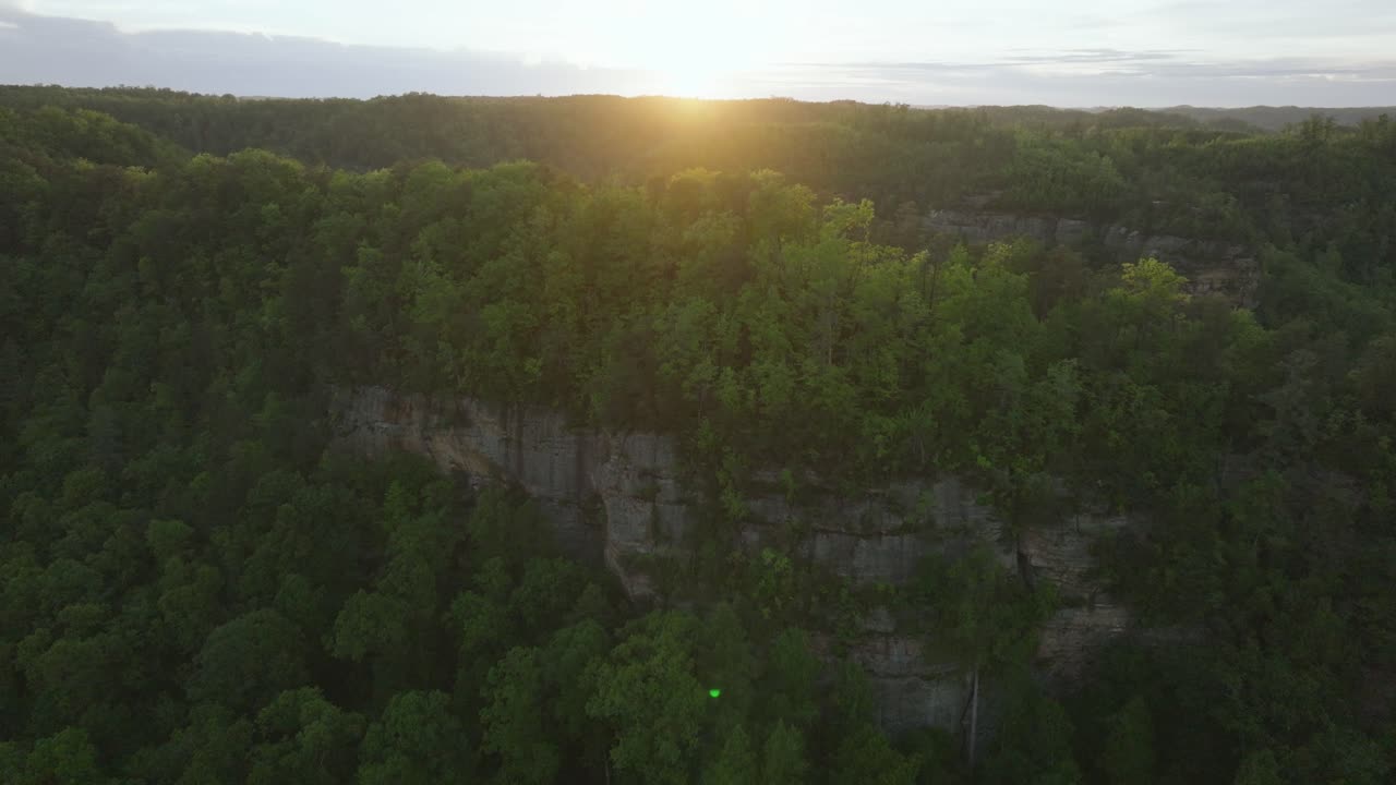 Sunset over lush Red River Gorge forest, serene and tranquil landscape view