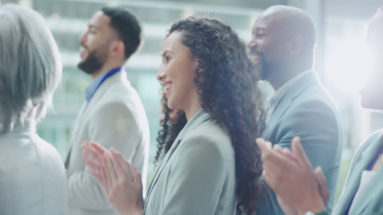 Applause, team success and business people