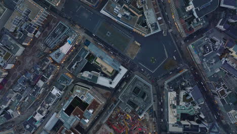 Aerial-birds-eye-overhead-top-down-view-of-down-development-around-Rossmarkt-square-in-city-centre.-Frankfurt-am-Main,-Germany