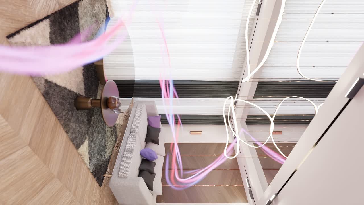 동적 인 조명 트레일 을 가진 현대적 인 거실