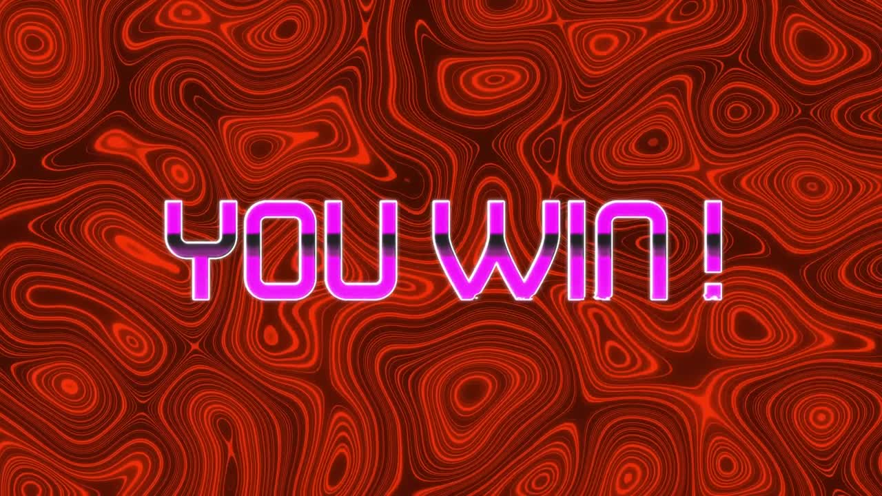 분홍색, 네온 단어의 애니메이션 당신은 빨간색, 용암 배경에서 이길