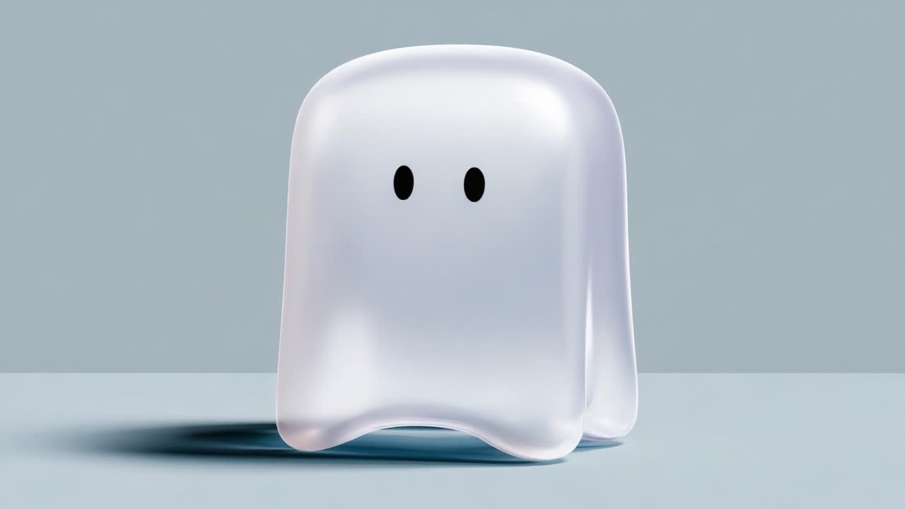 A charming translucent ghost character, with a playful demeanor, captured in two frames showcasing its floating ability, perfect for adding whimsy to any creative project or design