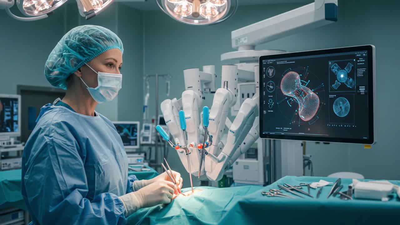 A Focused Surgeon's Precision in Robotic Surgery: An Insightful Look into Advanced Medical Technology in the Operating Room