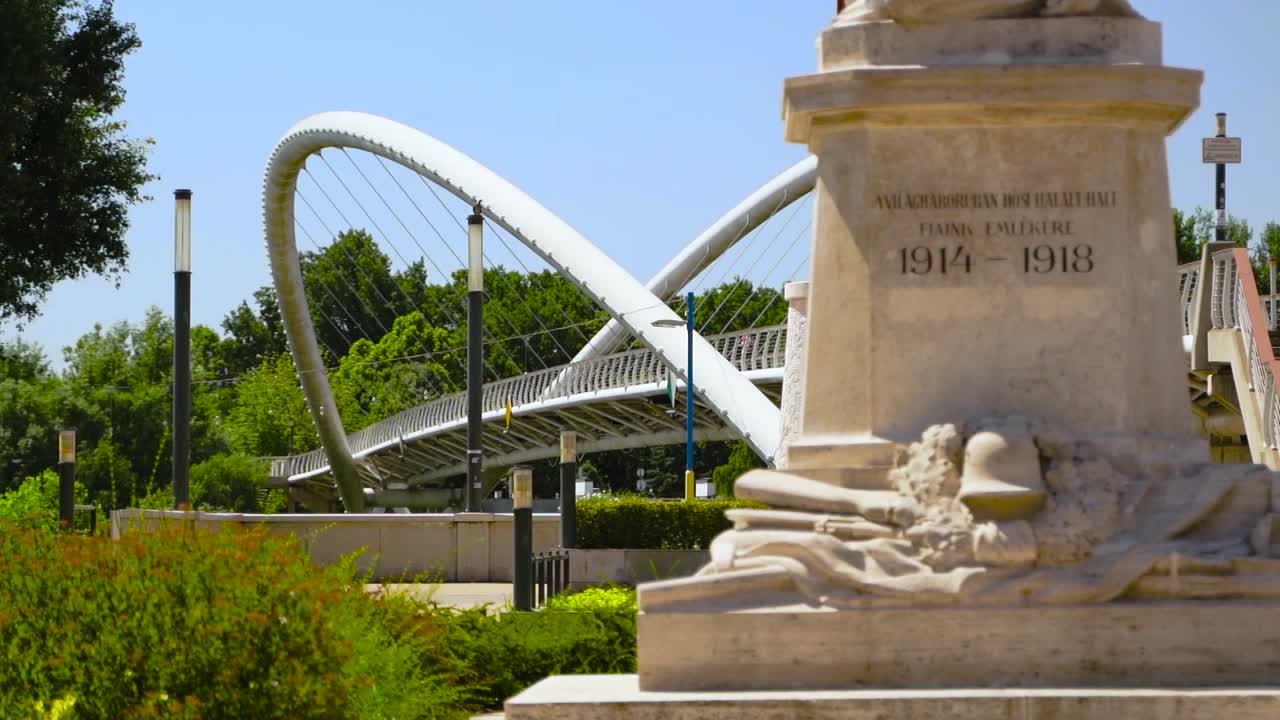 The Tiszavirag Bridge, Szolnok, Hungary and the WWI memorial