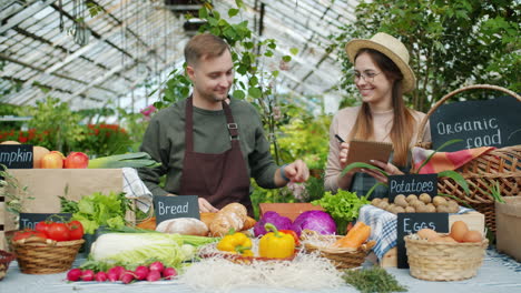 farmers market scene in a greenhouse