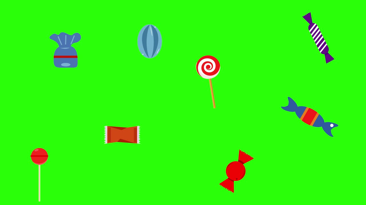 Candies group animation , green screen chroma key, graphic source ...