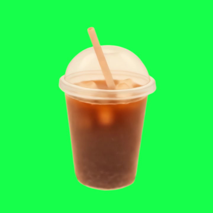 Caffè freddo in bicchiere di plastica con ghiaccio che si scioglie su schermo verde