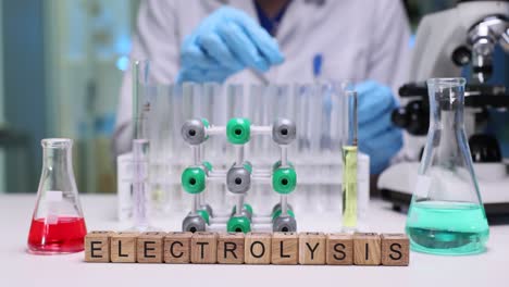 electrolysis concept with lab equipment and molecular model