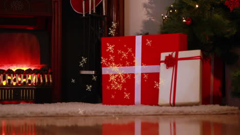 animation of snow falling over santa claus and christmas presents
